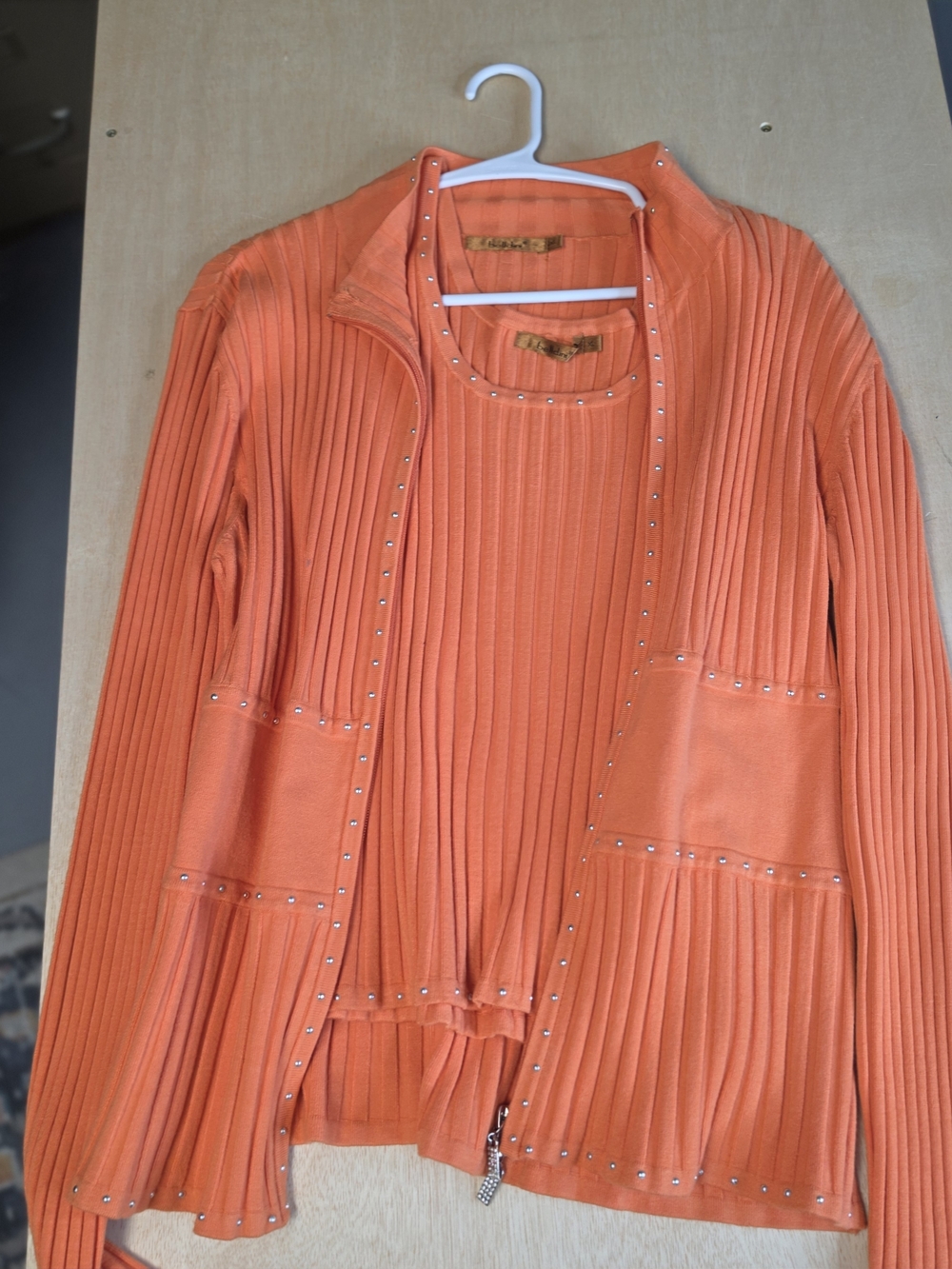 Y2K Belldini Orange Ribbed Stud-Trim Jacket & Tank
